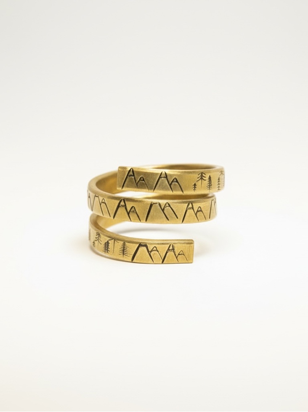 Handmade Mountain & nature adjustable gold brass wrap ring